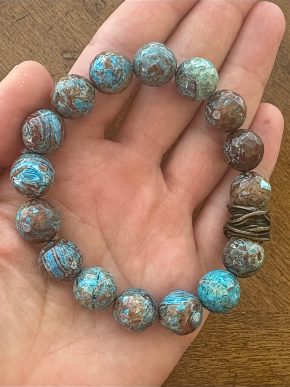 blue calsilica jasper gemstone Beaded Stretch Bracelet Chunky Statement - Picture 4 of 10
